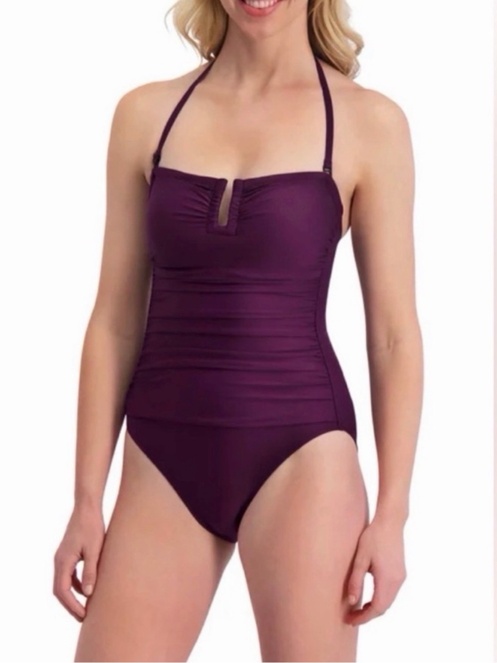 DKNY Plum Halter One-Piece Swimsuit